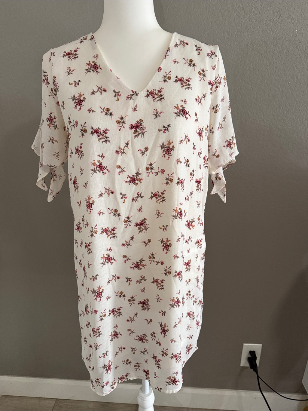 Paper Crane Cream Mini Dress With Red Floral Print
